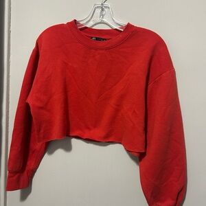 Zara Red Cropped Crewneck Sweatshirt